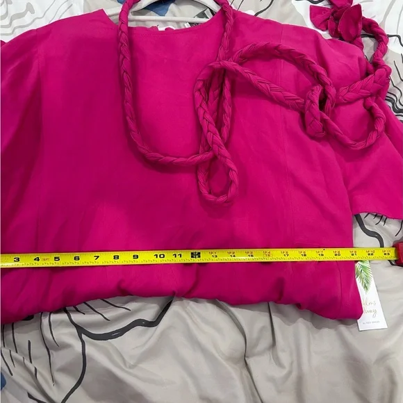 PALMS AWAY by RED DRESS • Bright Pink Long Sleeve Dress • sz Small - Picture 7 of 9